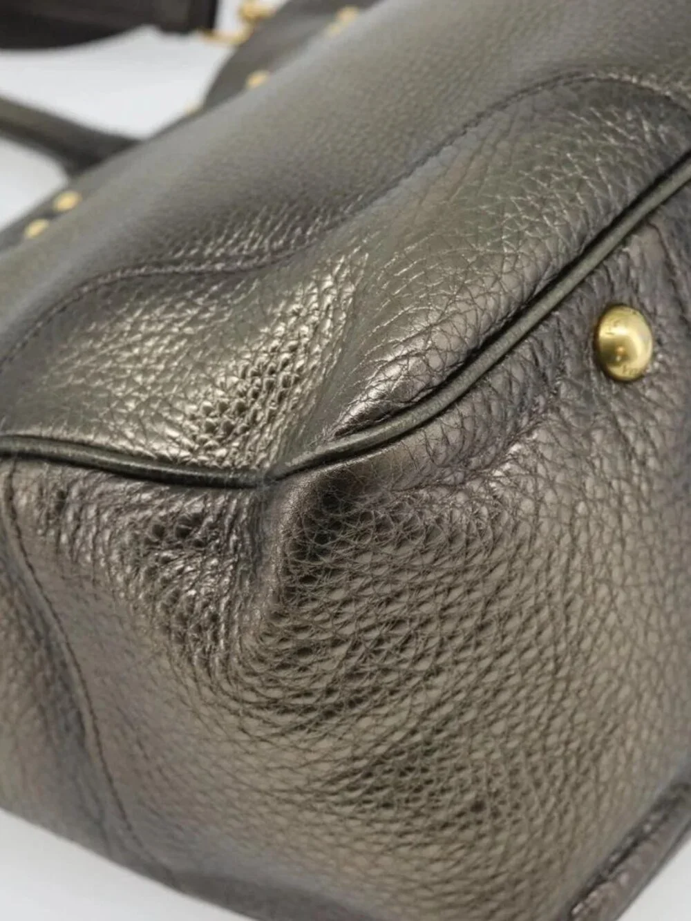 PRADA Tote Bag Leather 2way Gold Auth
